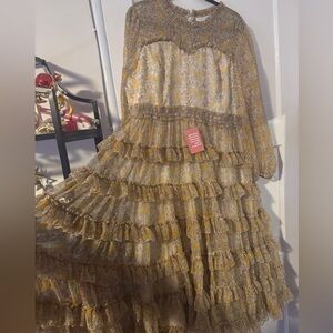 Ivy City Co. women’s Samantha long midi maxi dress XXL YELLOW FLORAL RUFFLE